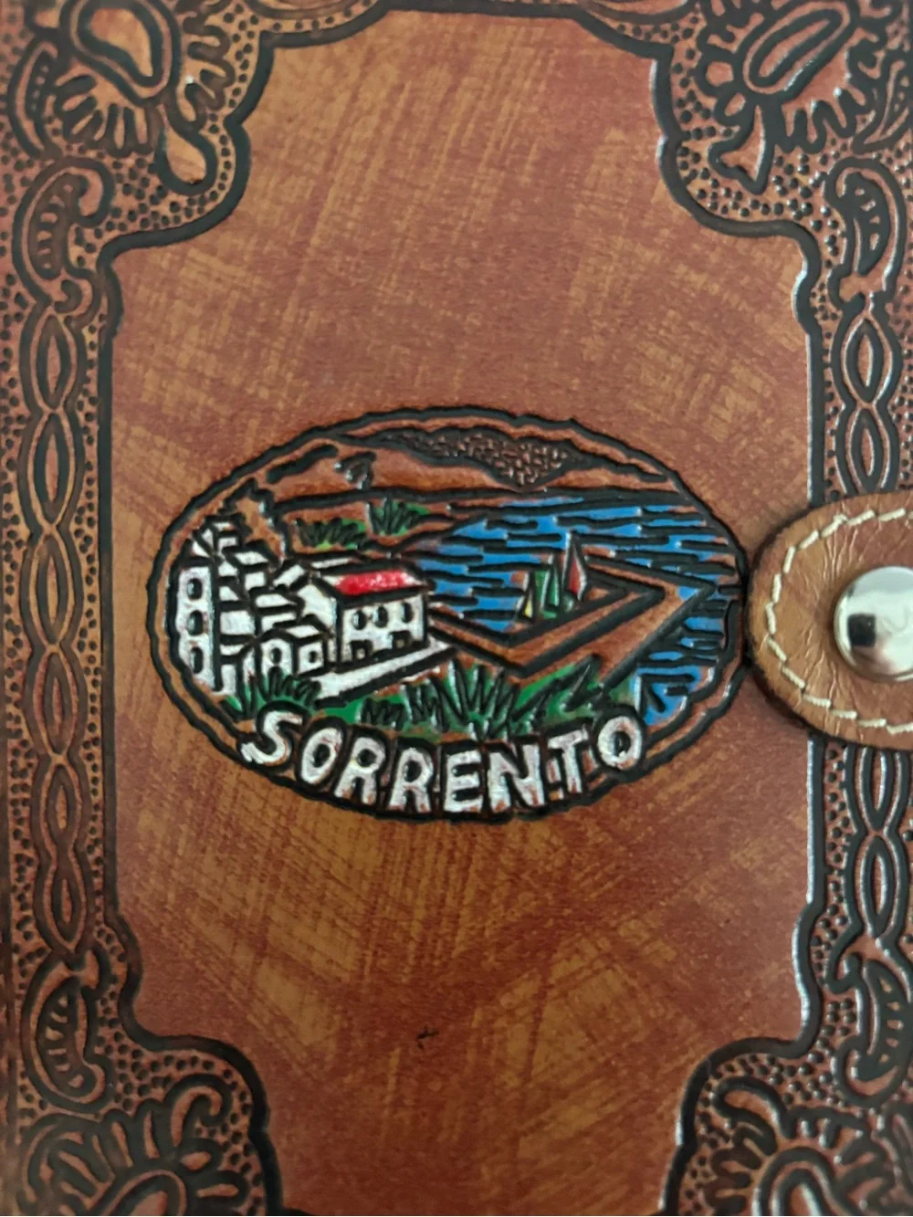 Vintage hand-tooled brown Leather Sorrento Italy Journal notebook cover
